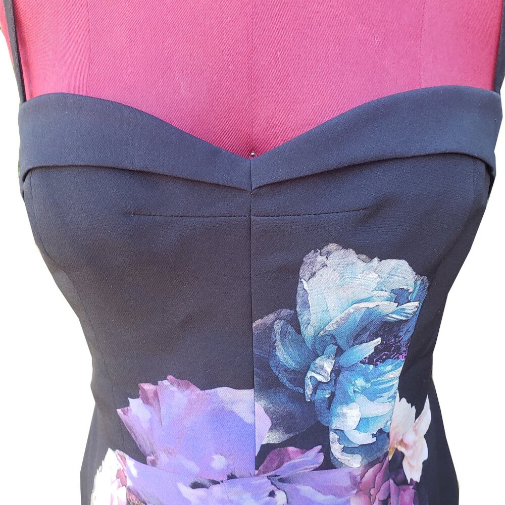 Black Halo Dress Black Floral Graphic Sleeveless Sheath Spaghetti Straps 14 - Picture 7 of 9